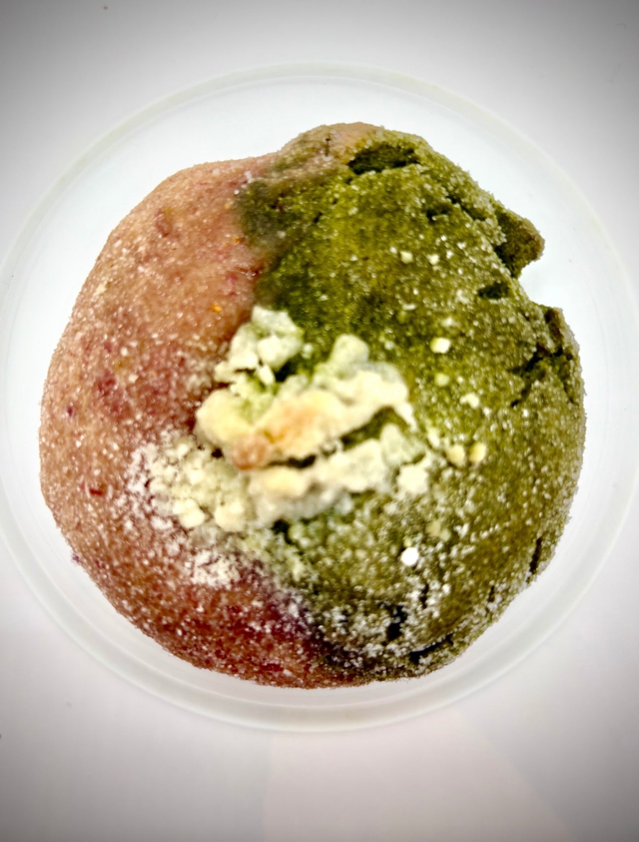 Matcha strawberry cookie top view
